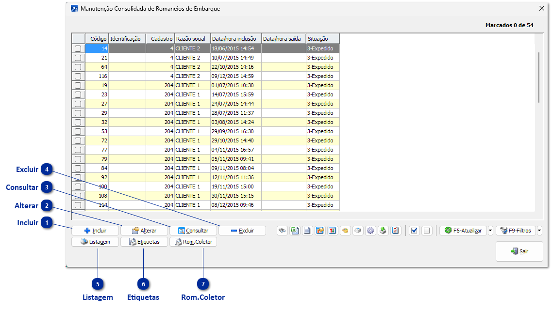 Manutenção Consolidada de Romaneios de Embarque