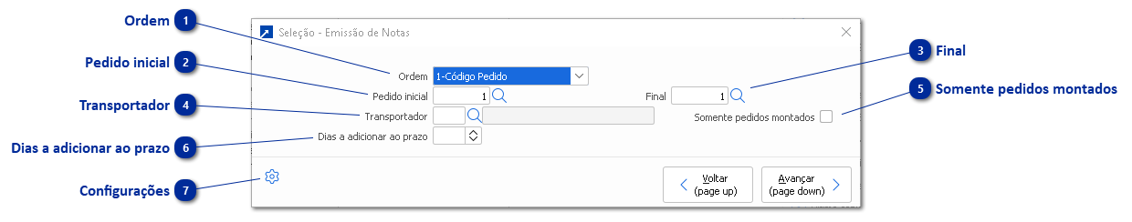 Seleção inicial da emissão