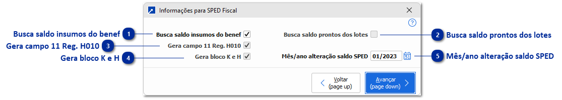 Informações para SPED Fiscal