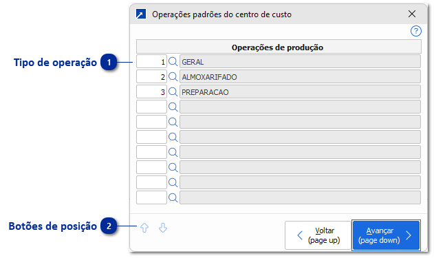 Operações padrões