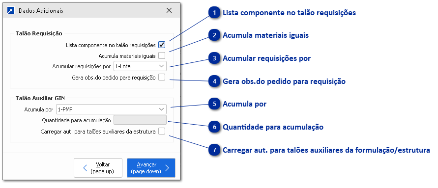 Dados adicionais do componente