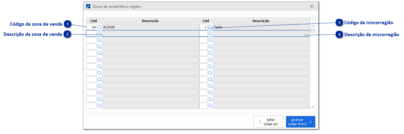 Zonas de venda/Microrregiões
