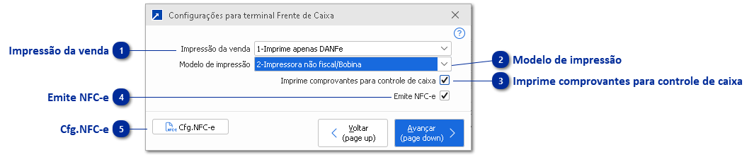 Configurações Específicas - Frente de caixa