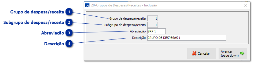 20 - Grupos de Despesas/Receitas