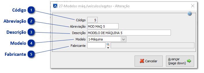 27 - Modelos de Máquinas/Veículos/Equipamentos