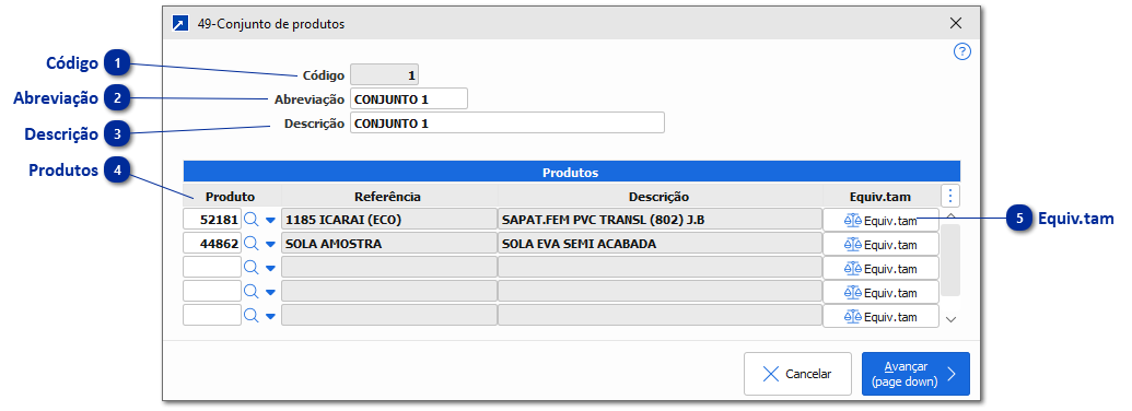 49 - Conjunto de produtos