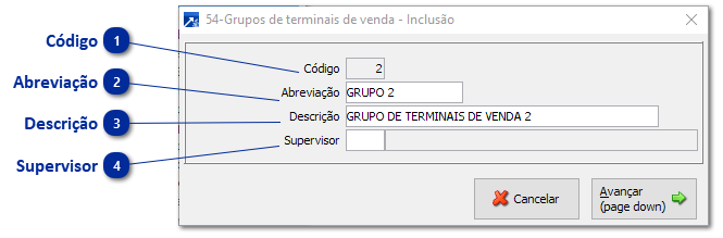 54 - Grupos de Terminais de Venda