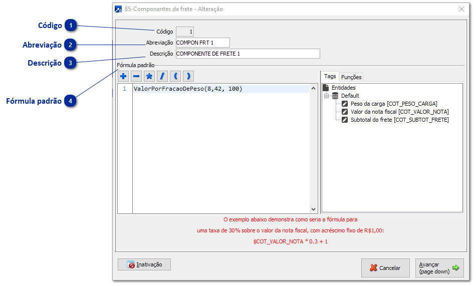 85 - Componente de Frete