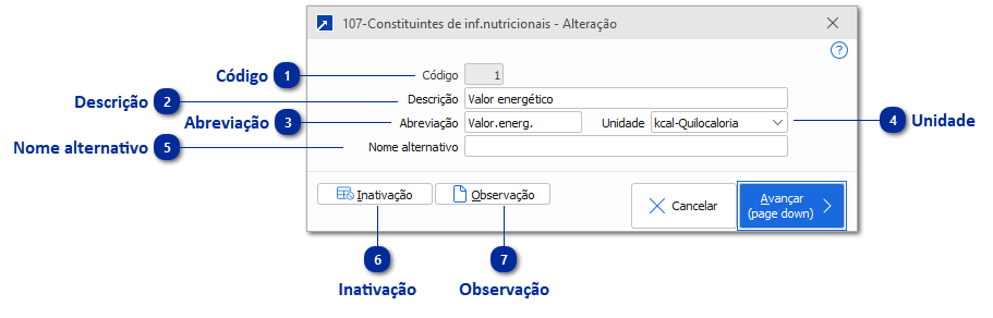 107 - Constituintes de informações nutricionais 