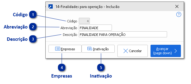 14 - Finalidade para Operação (Compra)