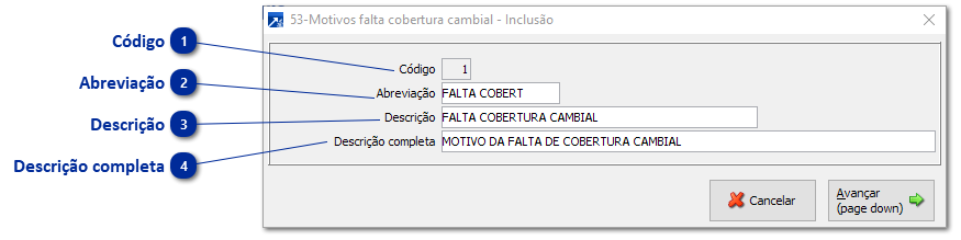 53 - Motivo da Falta de Cobertura Cambial