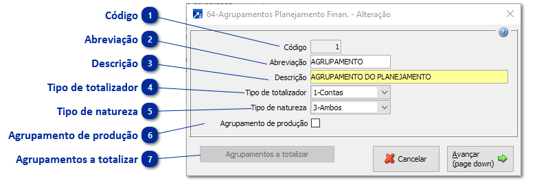 64 - Agrupamentos do Planejamento Financeiro
