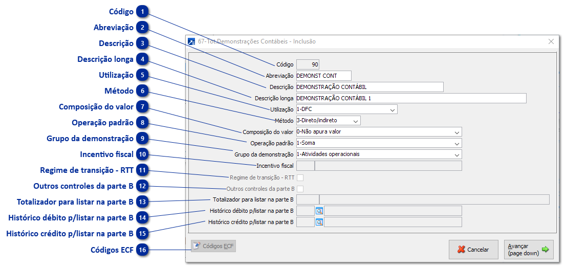 67 - Totalizadores Demonsrações Contábeis