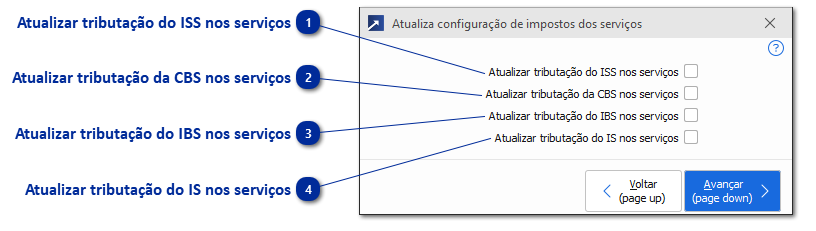 Atualiza Configuração de Impostos dos Serviços