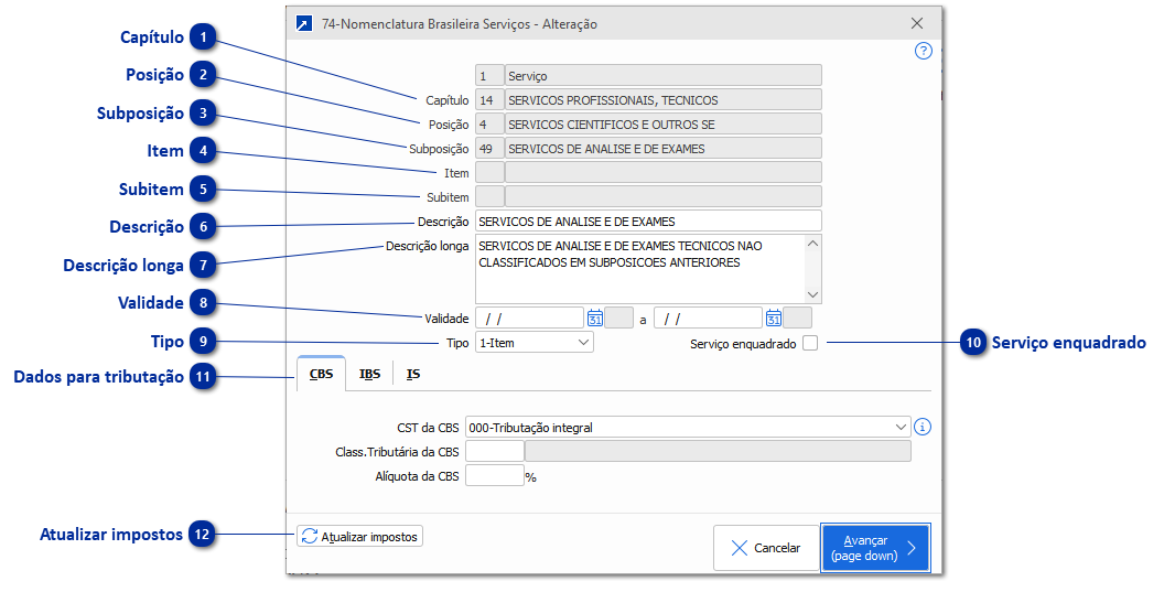 74 - Nomenclatura Brasileira de Serviços