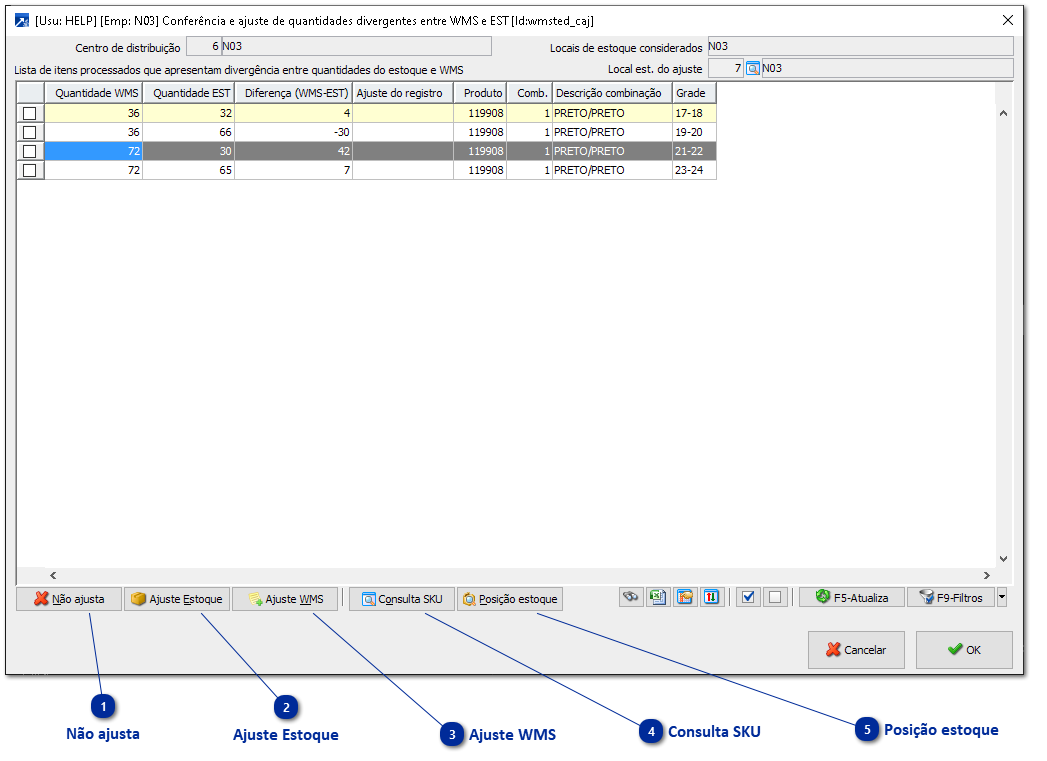 Ajuste divergência WMSxEST