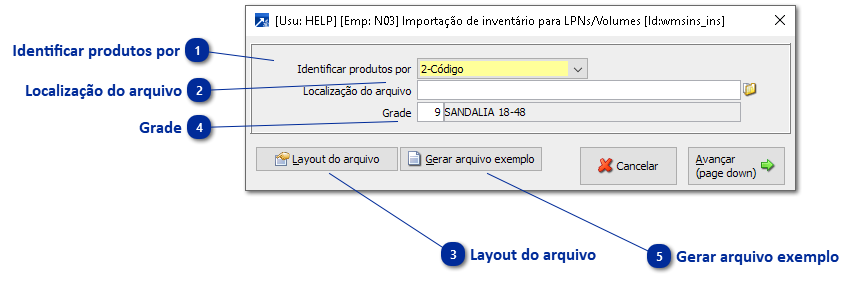 Importação de Inventário LPN/Volume