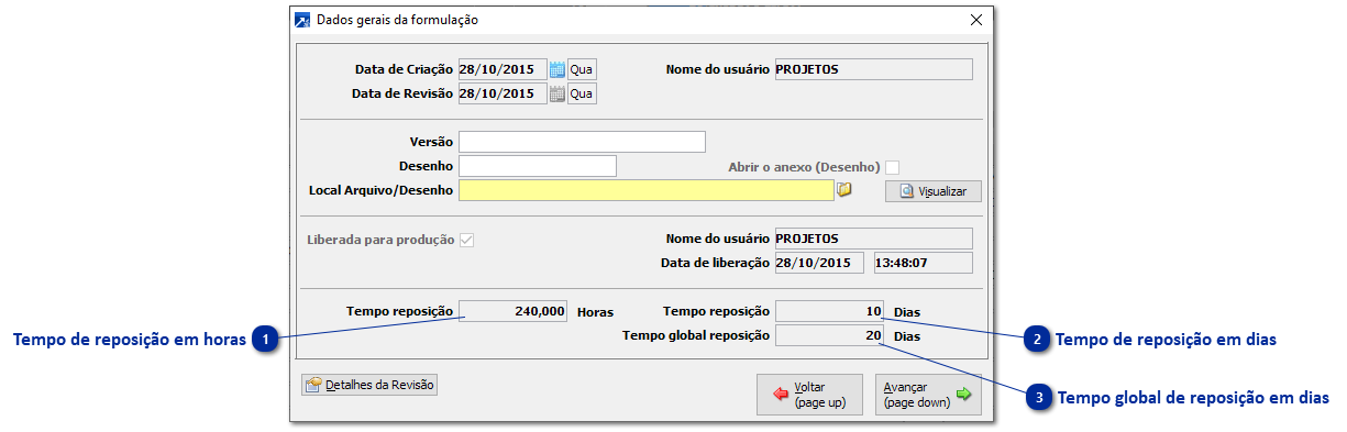 Tempo de Reposição da Combinação