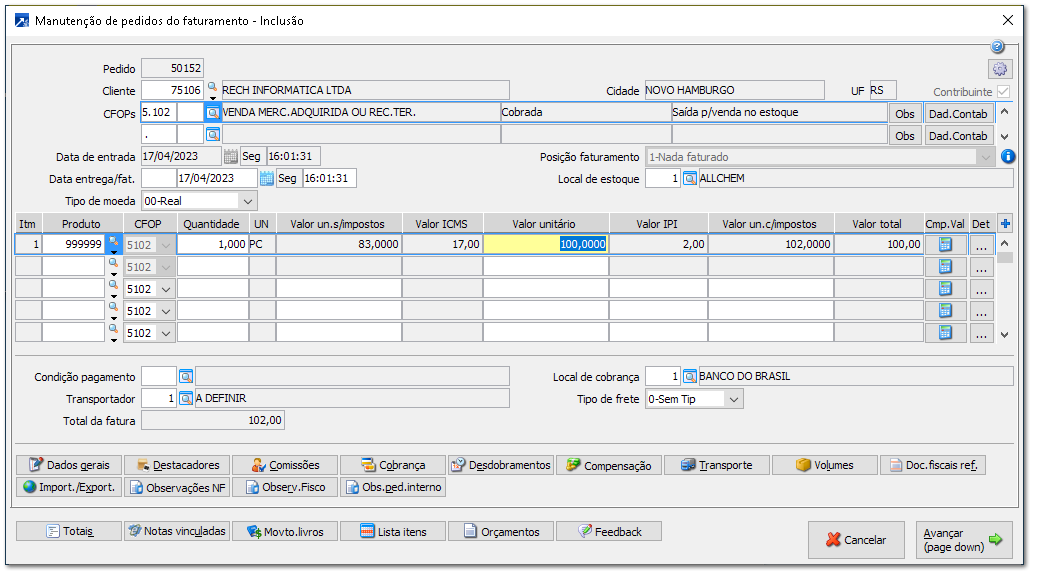 Tipo de valor unitário