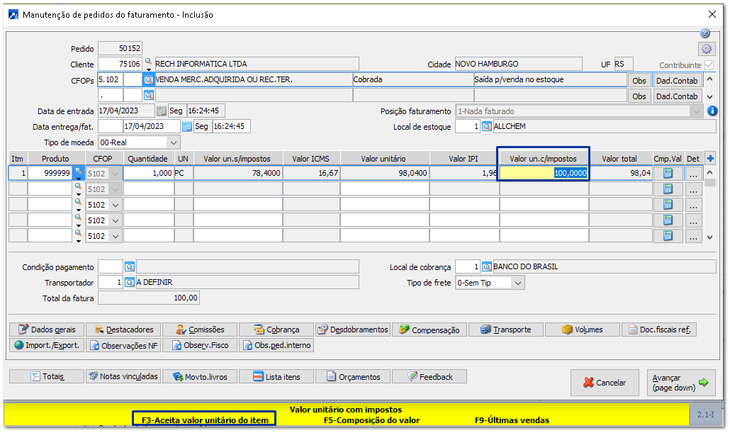 Tipo de valor unitário