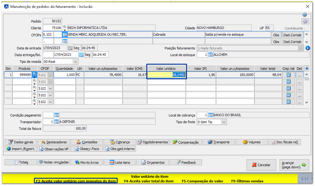 Tipo de valor unitário